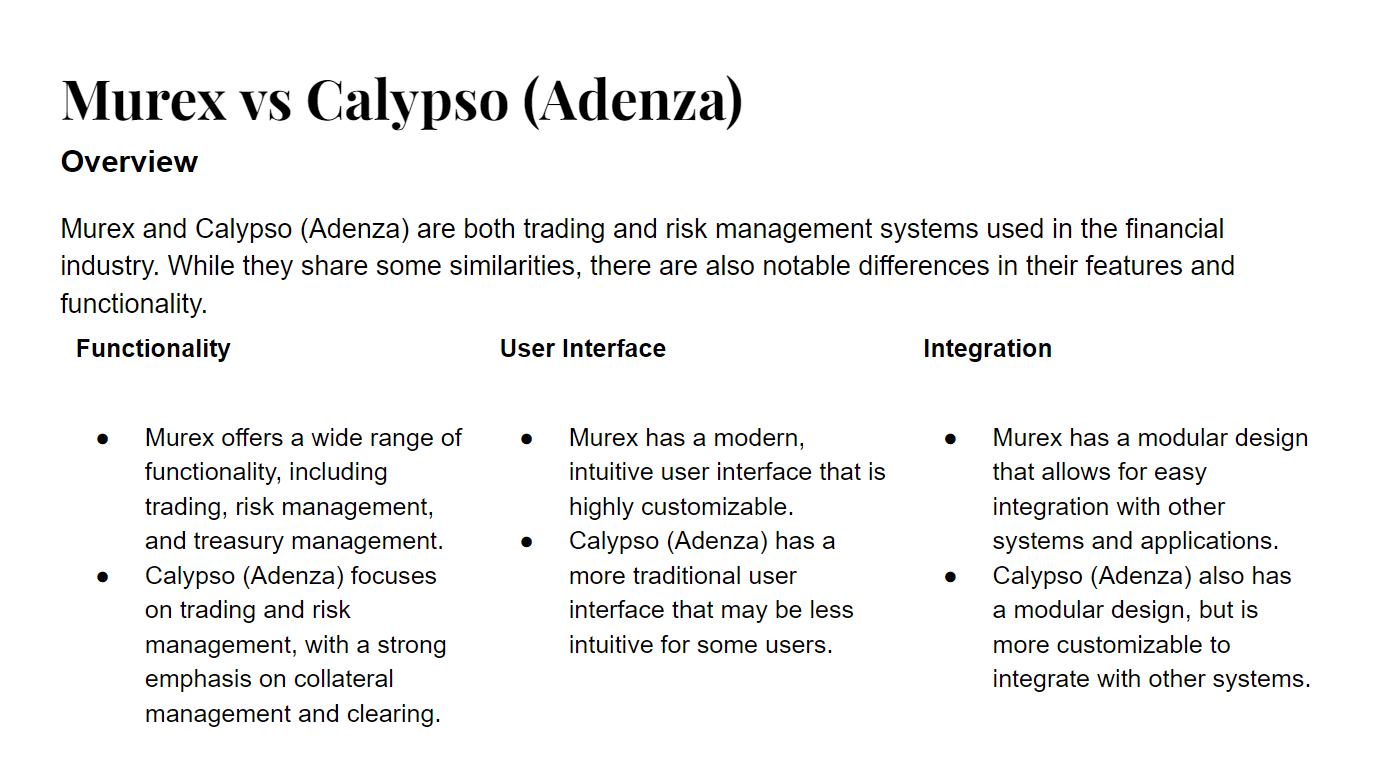 Comparing Murex and Calypso: Treasury Management Solutions